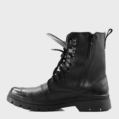 Buty Motocyklowe Męskie Gregory – Czarne Trzewiki Skórzane z Masywną Podeszwą | Jordan Handmade Shoes