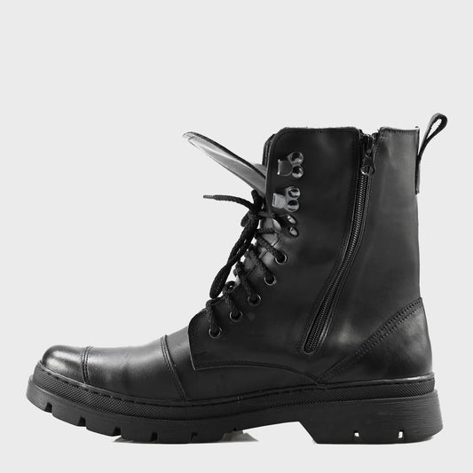 Buty Motocyklowe Męskie Gregory – Czarne Trzewiki Skórzane z Masywną Podeszwą | Jordan Handmade Shoes