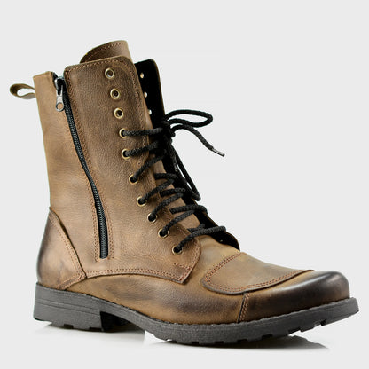 Brązowe skórzane buty motocyklowe męskie – Hunter | Jordan Handmade Shoes