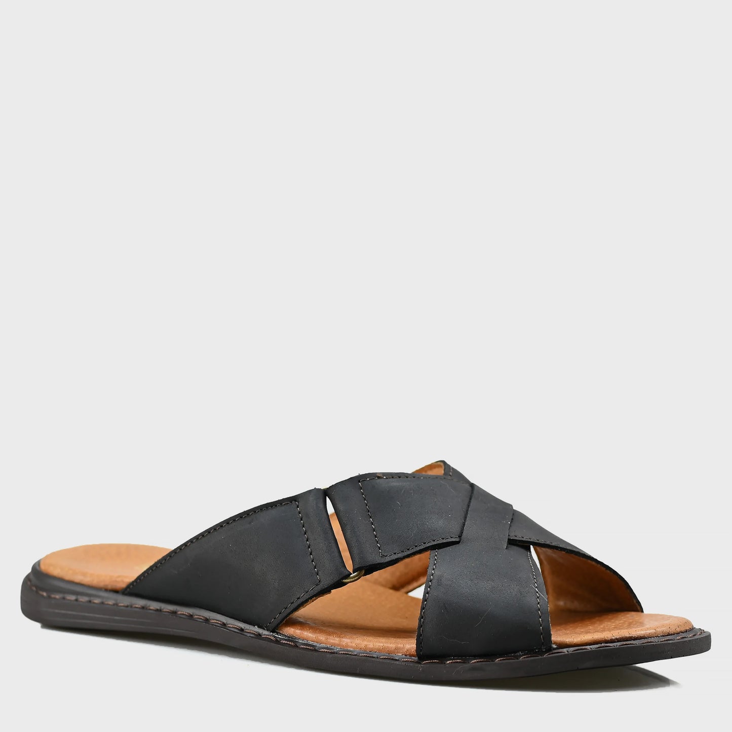Czarne męskie skórzane klapki z paskami – Nero | Jordan Handmade Shoes