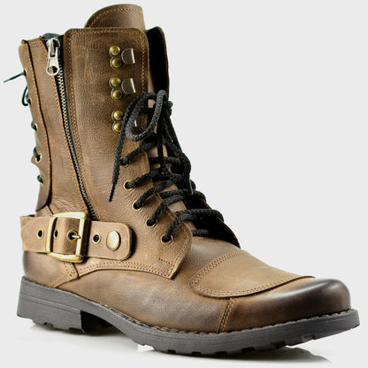 Brązowe skórzane buty motocyklowe męskie – Sonny | Jordan Handmade Shoes