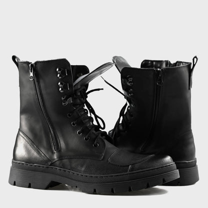 Buty Motocyklowe Męskie Gregory – Czarne Trzewiki Skórzane z Masywną Podeszwą | Jordan Handmade Shoes