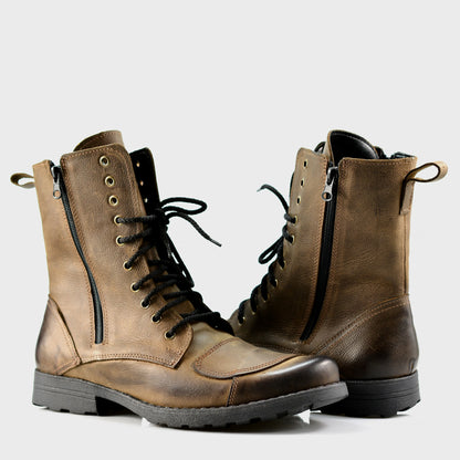 Brązowe skórzane buty motocyklowe męskie – Hunter | Jordan Handmade Shoes