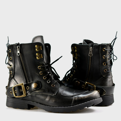 Czarne BS skórzane buty motocyklowe męskie – Chad | Jordan Handmade Shoes