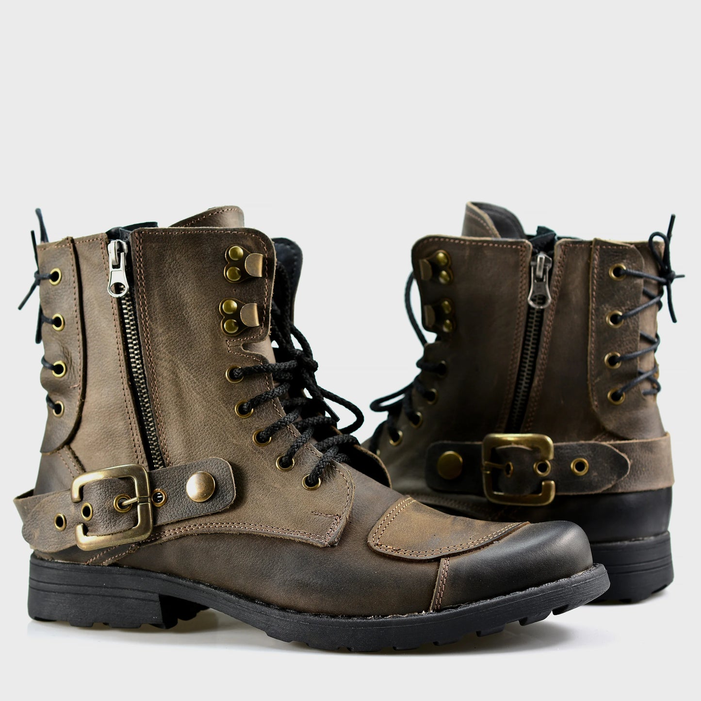 Brązowe skórzane buty motocyklowe męskie – Chad | Jordan Handmade Shoes