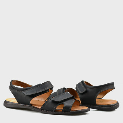 Czarne męskie skórzane sandały na rzepy – Lino | Jordan Handmade Shoes