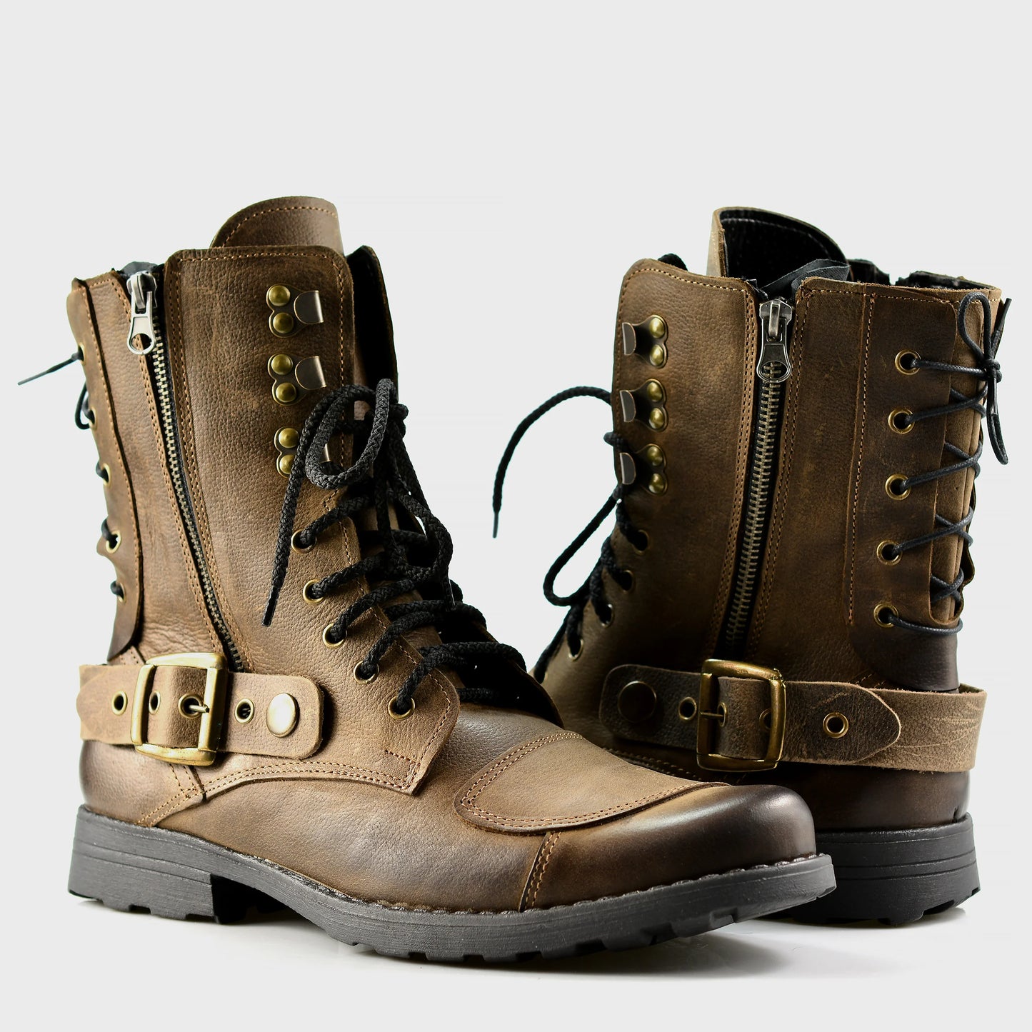 Brązowe skórzane buty motocyklowe męskie – Sonny | Jordan Handmade Shoes