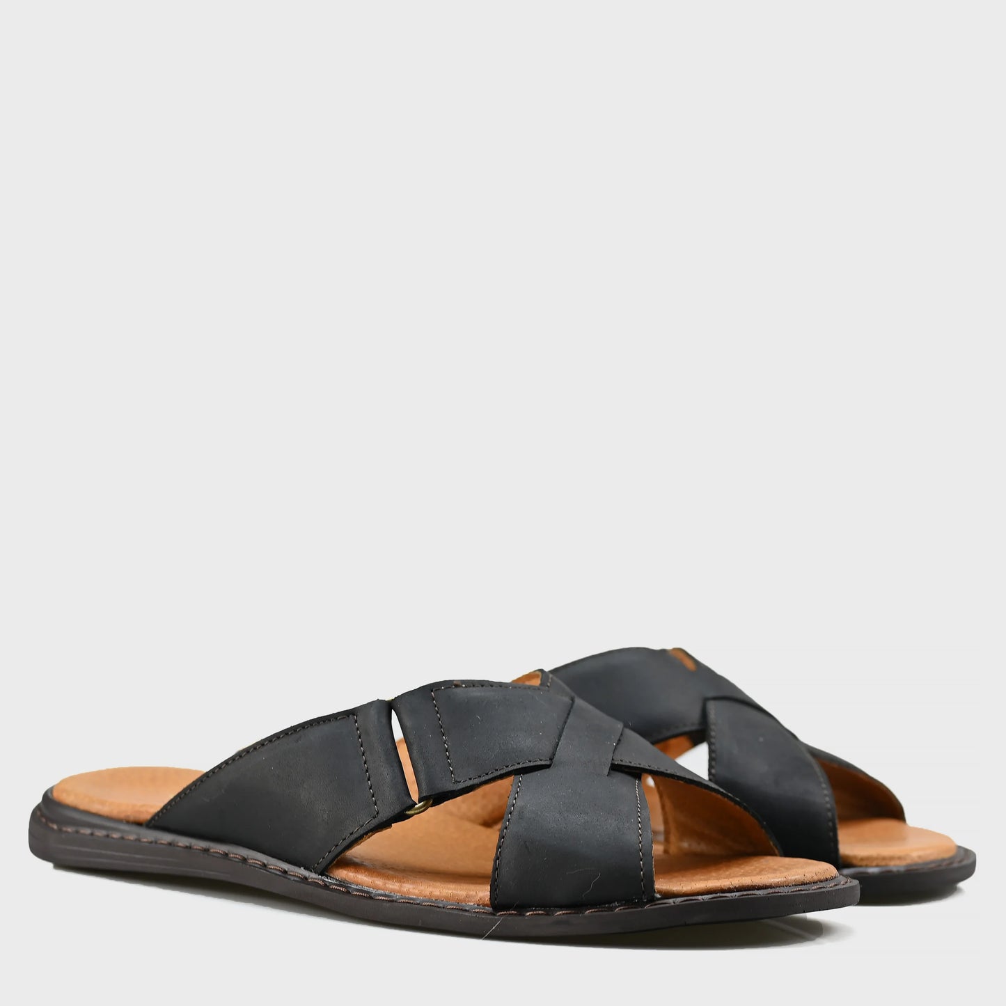 Czarne męskie skórzane klapki z paskami – Nero | Jordan Handmade Shoes