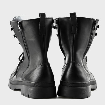 Buty Motocyklowe Męskie Gregory – Czarne Trzewiki Skórzane z Masywną Podeszwą | Jordan Handmade Shoes