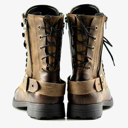 Brązowe skórzane buty motocyklowe męskie – Sonny | Jordan Handmade Shoes