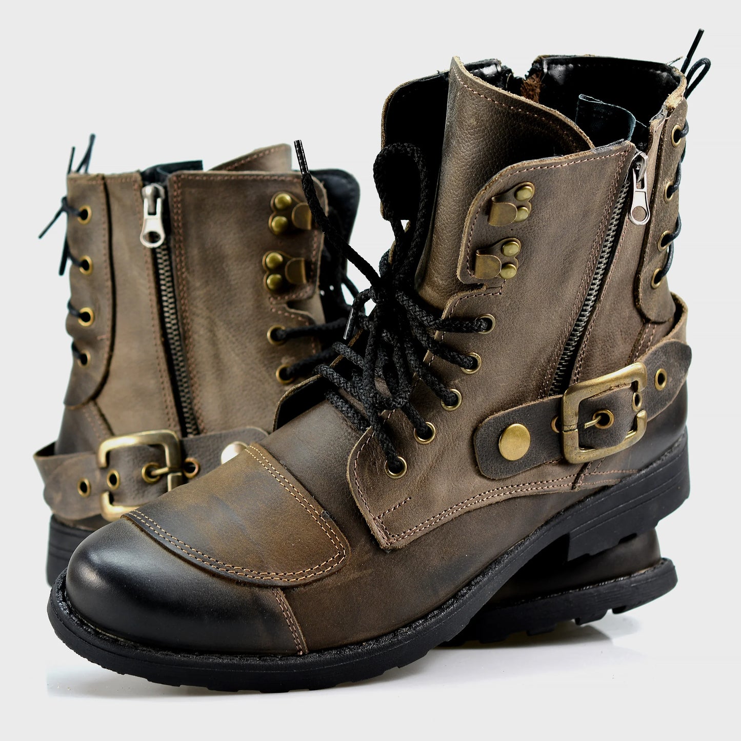 Brązowe skórzane buty motocyklowe męskie – Chad | Jordan Handmade Shoes