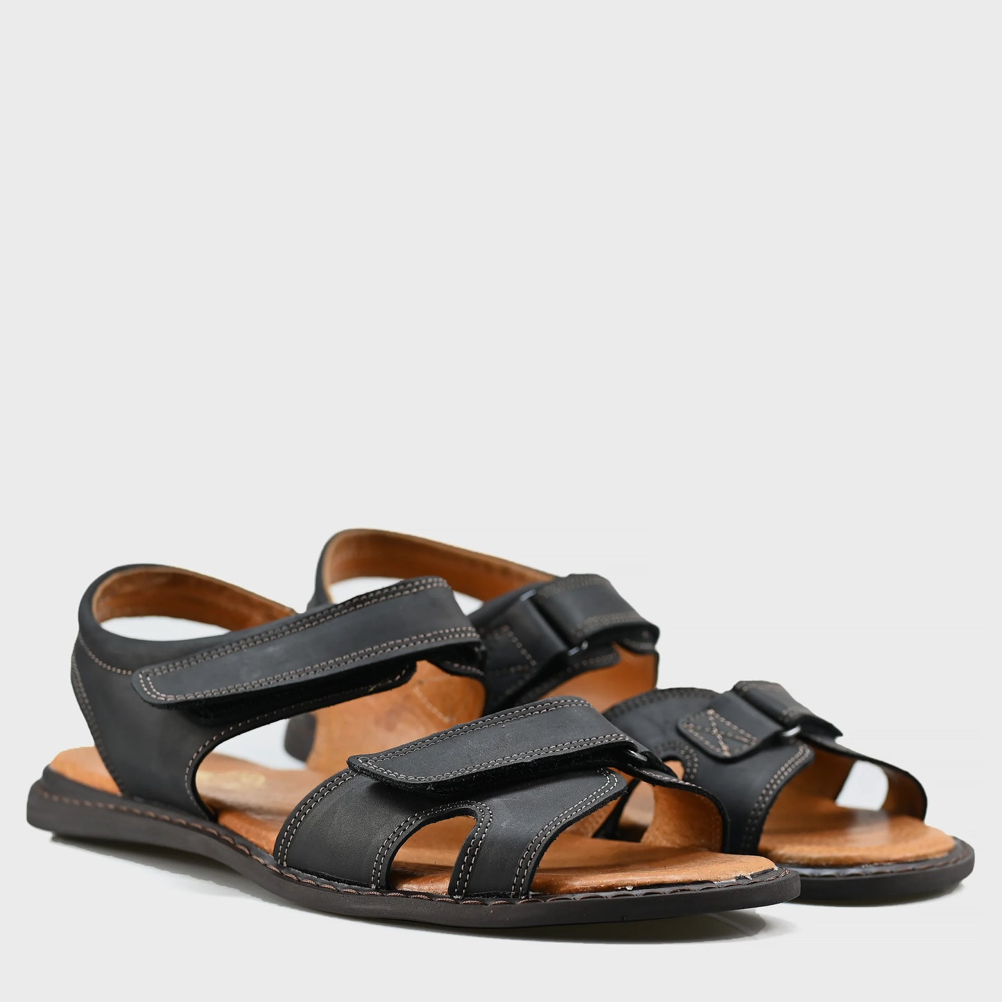 Czarne męskie skórzane sandały na rzepy – Lino | Jordan Handmade Shoes