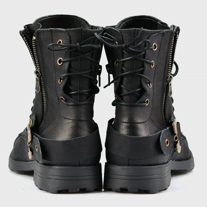 Czarne skórzane buty motocyklowe męskie – Chad | Jordan Handmade Shoes