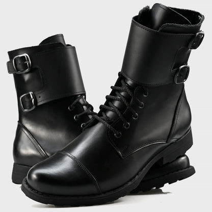 Skórzane męskie wysokie czarne buty z klamrami i zamkiem - Vanguard | Jordan Handmade Shoes