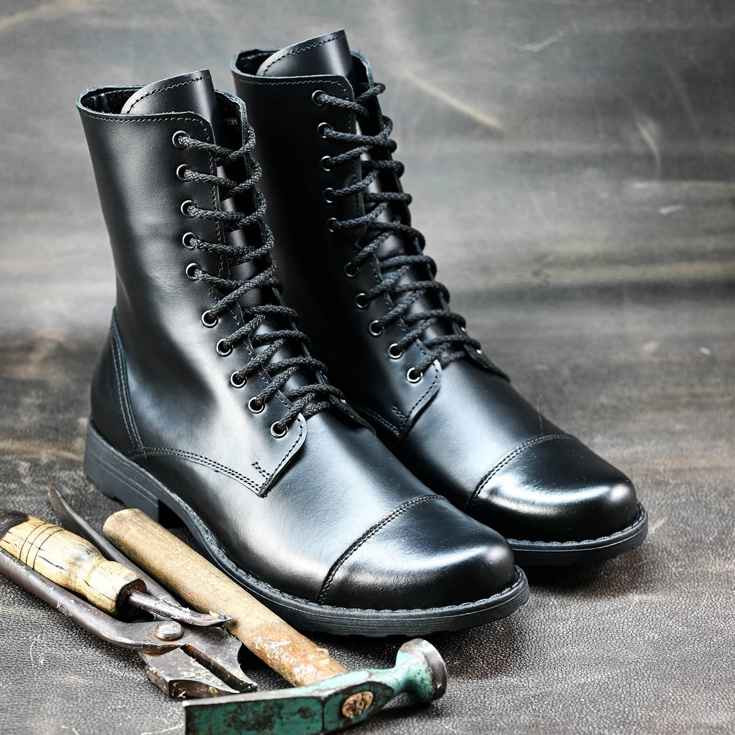 Skórzane męskie wysokie czarne sztyblety - Corvo | Jordan Handmade Shoes