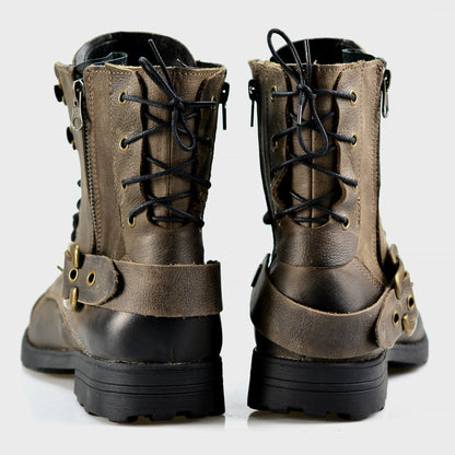 Brązowe skórzane buty motocyklowe męskie – Chad | Jordan Handmade Shoes