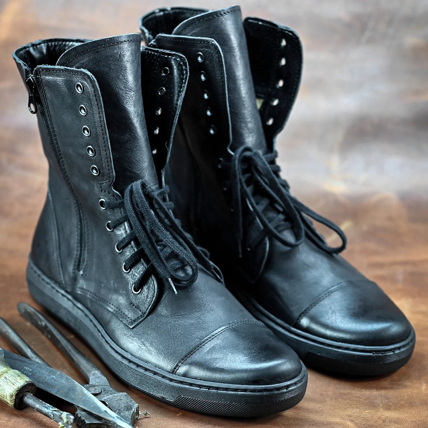 Skórzane męskie wysokie czarne buty – Liam | Jordan Handmade Shoes – zdjęcie 6