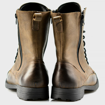 Brązowe skórzane buty motocyklowe męskie – Hunter | Jordan Handmade Shoes