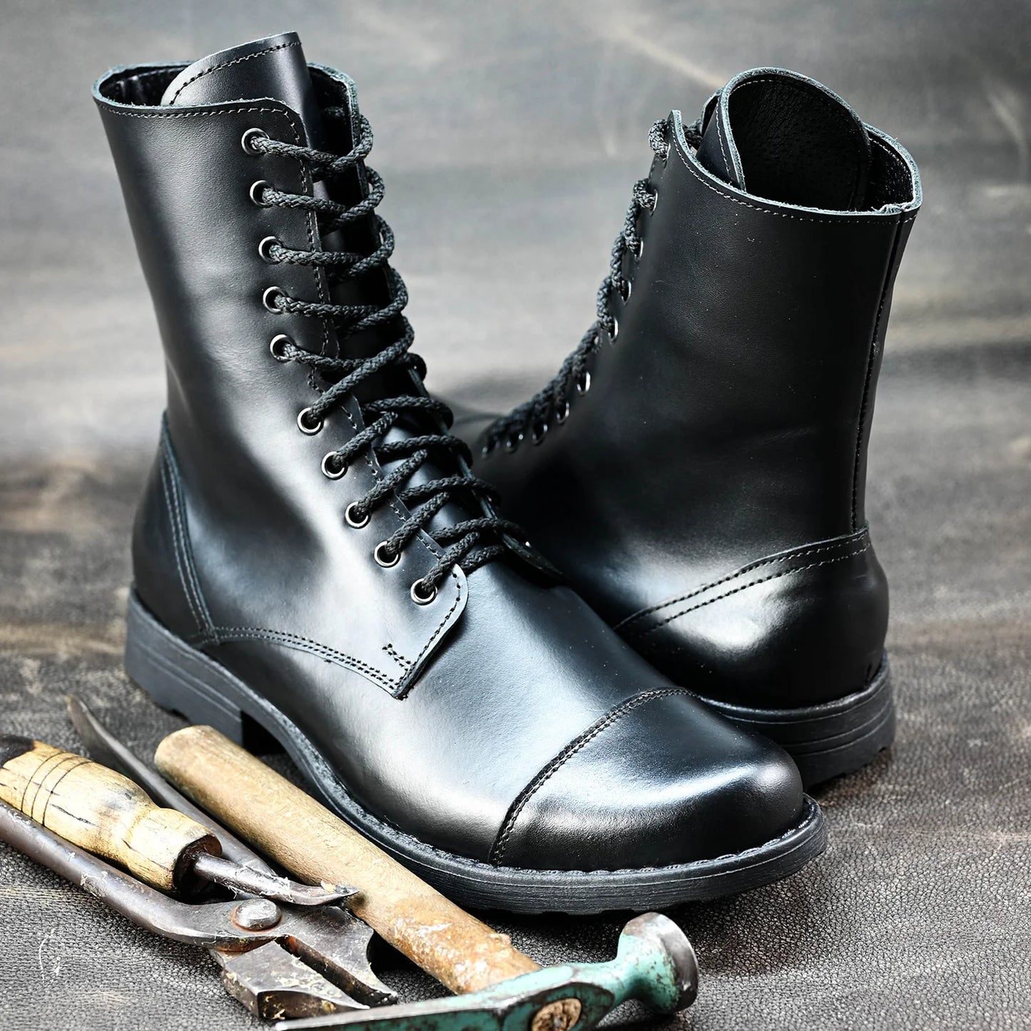 Skórzane męskie wysokie czarne sztyblety - Corvo | Jordan Handmade Shoes