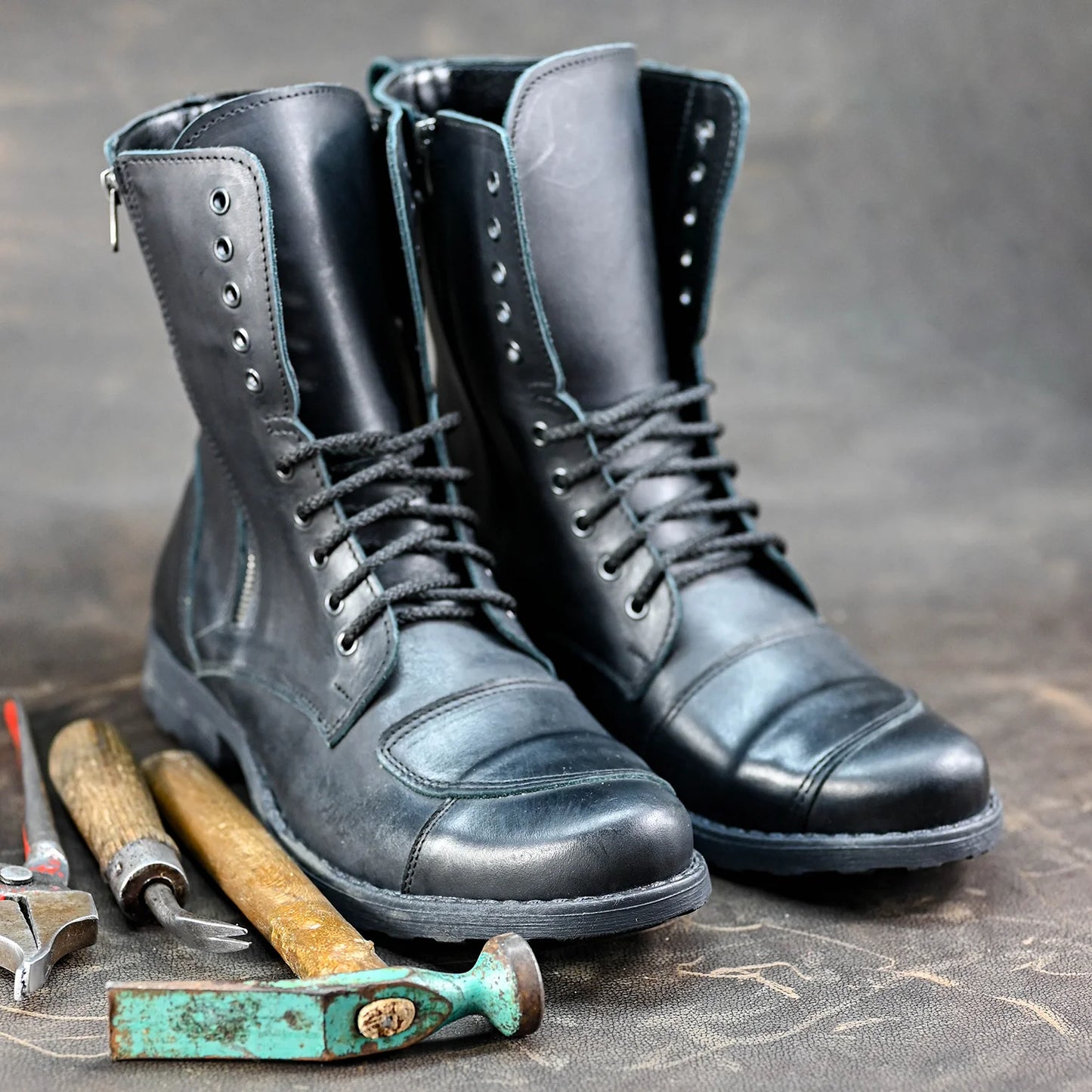 Czarne skórzane buty motocyklowe męskie – Hunter | Jordan Handmade Shoes