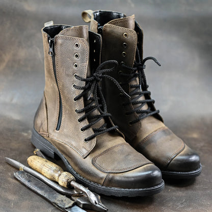 Brązowe skórzane buty motocyklowe męskie – Hunter | Jordan Handmade Shoes