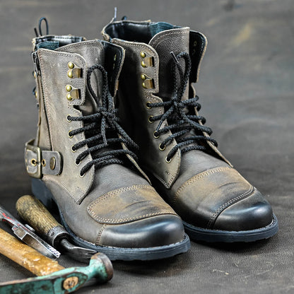 Brązowe skórzane buty motocyklowe męskie – Chad | Jordan Handmade Shoes