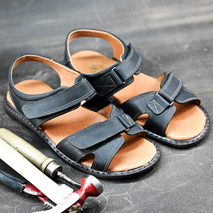 Czarne męskie skórzane sandały na rzepy – Lino | Jordan Handmade Shoes