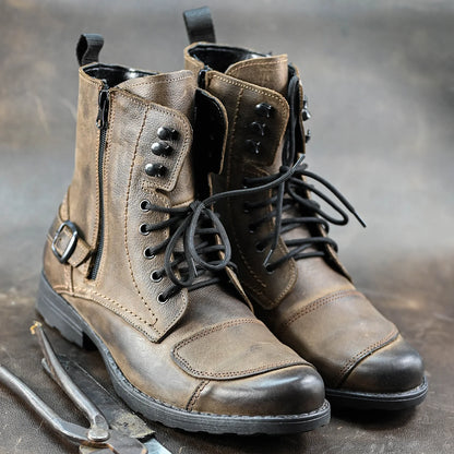 Brązowe skórzane buty motocyklowe męskie – Blake | Jordan Handmade Shoes