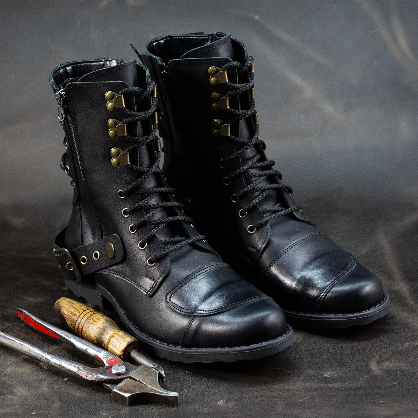 Czarne skórzane buty motocyklowe męskie – Sonny | Jordan Handmade Shoes