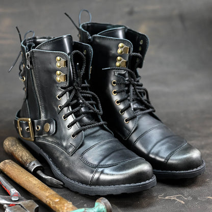 Czarne BS skórzane buty motocyklowe męskie – Chad | Jordan Handmade Shoes