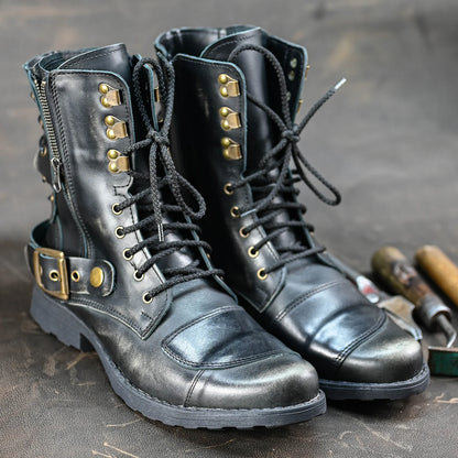 Czarne BS skórzane buty motocyklowe męskie – Sonny | Jordan Handmade Shoes