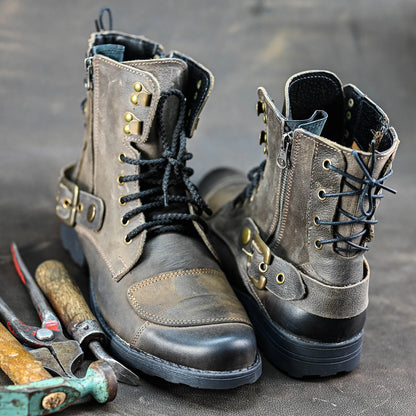 Brązowe skórzane buty motocyklowe męskie – Chad | Jordan Handmade Shoes