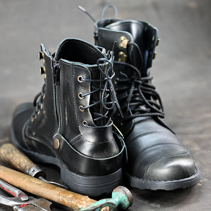 Czarne BS skórzane buty motocyklowe męskie – Chad | Jordan Handmade Shoes