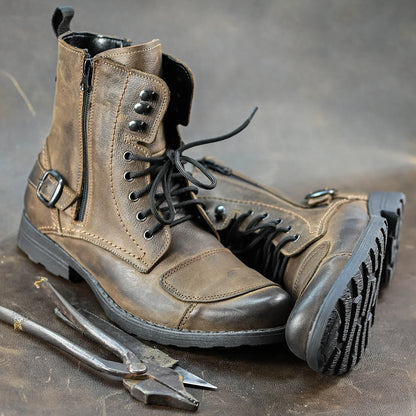 Brązowe skórzane buty motocyklowe męskie – Blake | Jordan Handmade Shoes