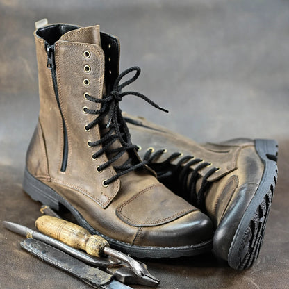 Brązowe skórzane buty motocyklowe męskie – Hunter | Jordan Handmade Shoes