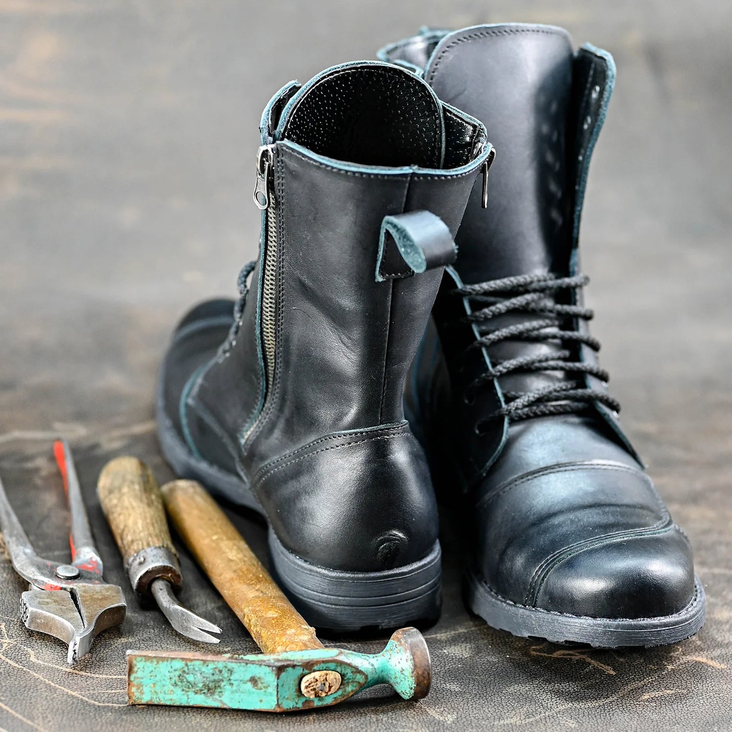 Czarne skórzane buty motocyklowe męskie – Hunter | Jordan Handmade Shoes