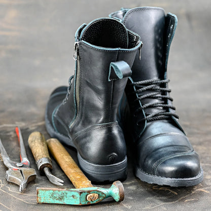 Czarne skórzane buty motocyklowe męskie – Hunter | Jordan Handmade Shoes