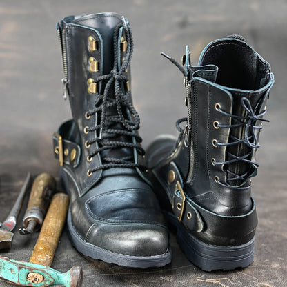 Czarne BS skórzane buty motocyklowe męskie – Sonny | Jordan Handmade Shoes