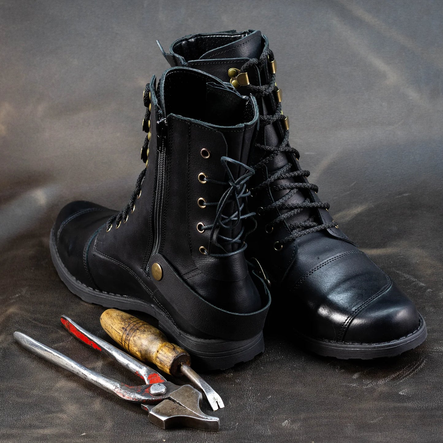 Czarne skórzane buty motocyklowe męskie – Sonny | Jordan Handmade Shoes