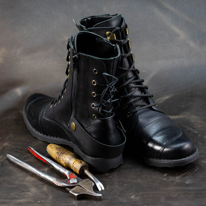 Czarne skórzane buty motocyklowe męskie – Sonny | Jordan Handmade Shoes