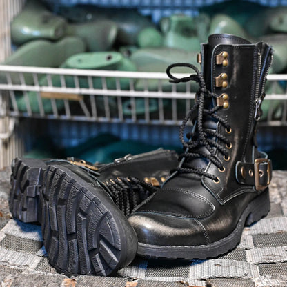 Czarne BS skórzane buty motocyklowe męskie – Sonny | Jordan Handmade Shoes