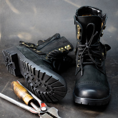 Czarne damskie skórzane botki – Elira | Jordan Handmade Shoes