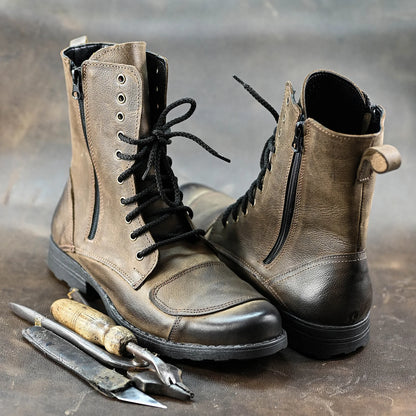 Brązowe skórzane buty motocyklowe męskie – Hunter | Jordan Handmade Shoes