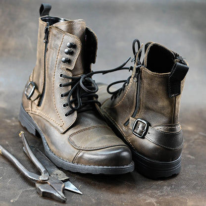 Brązowe skórzane buty motocyklowe męskie – Blake | Jordan Handmade Shoes