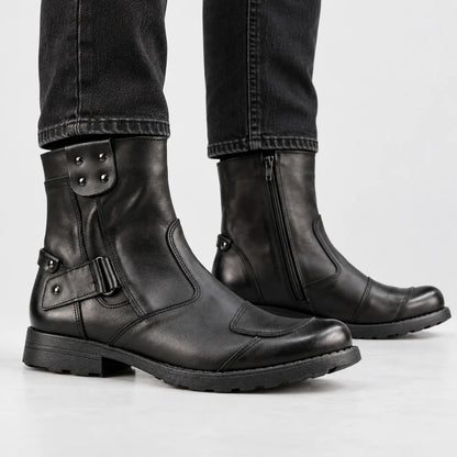 Czarne skórzane buty motocyklowe męskie - Bruce