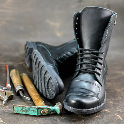 Czarne skórzane buty motocyklowe męskie – Hunter | Jordan Handmade Shoes