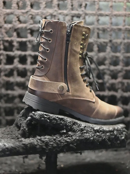 Brązowe skórzane buty motocyklowe męskie – Sonny | Jordan Handmade Shoes