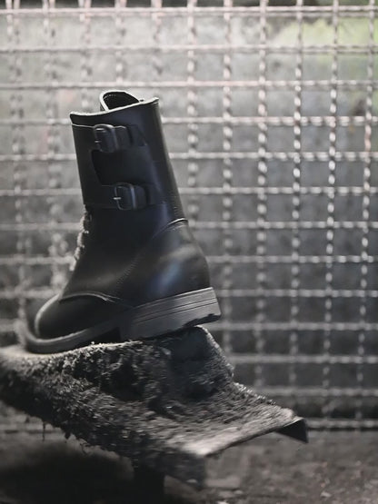 Skórzane męskie wysokie czarne buty z klamrami i zamkiem - Vanguard | Jordan Handmade Shoes