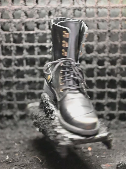 Czarne BS skórzane buty motocyklowe męskie – Sonny | Jordan Handmade Shoes